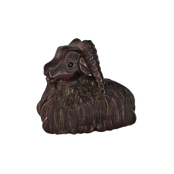 Other - Hand-Carved Wooden Netsuke Ram Goat Figurine Sculpture